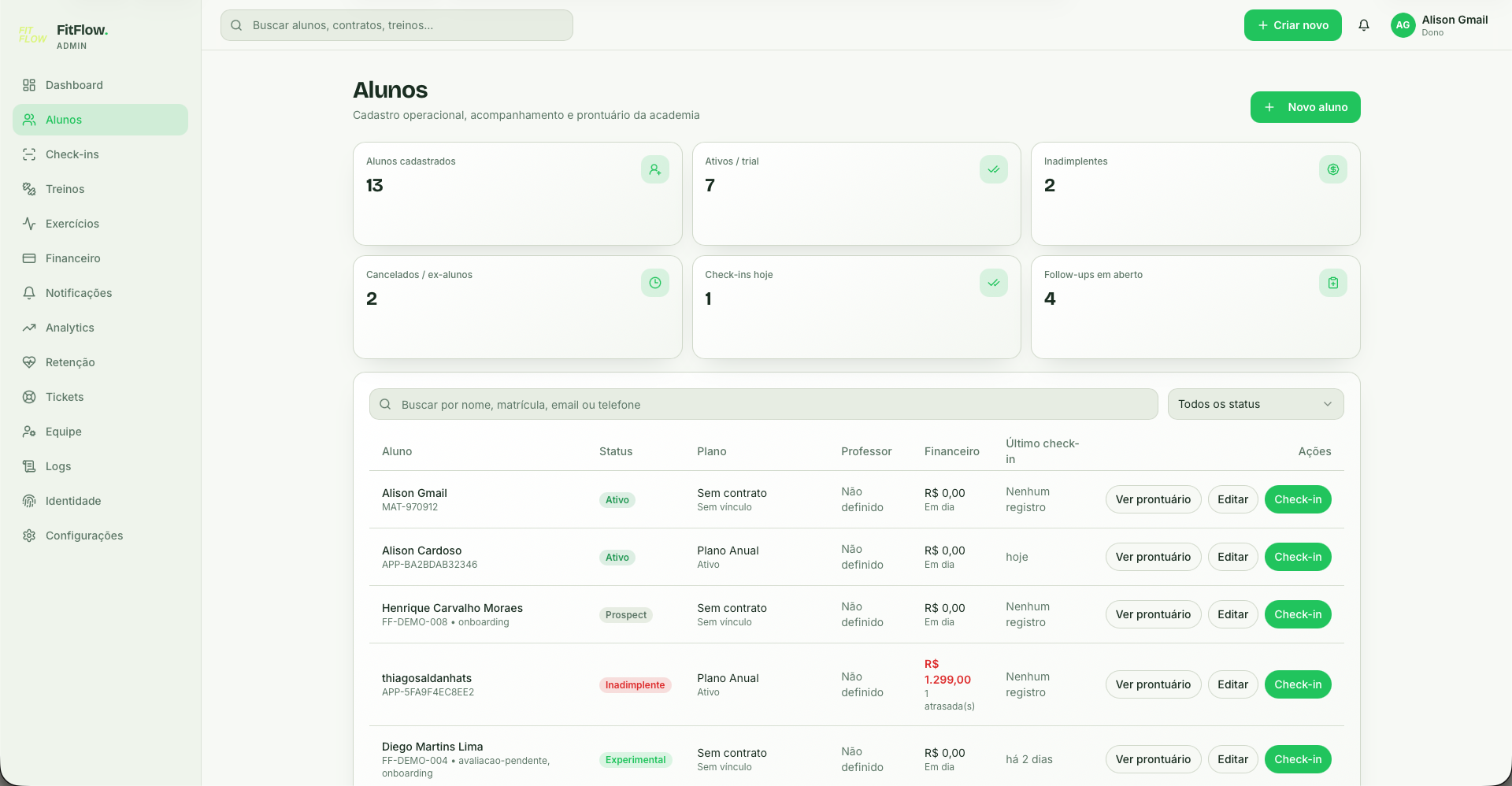FitFlow — Alunos