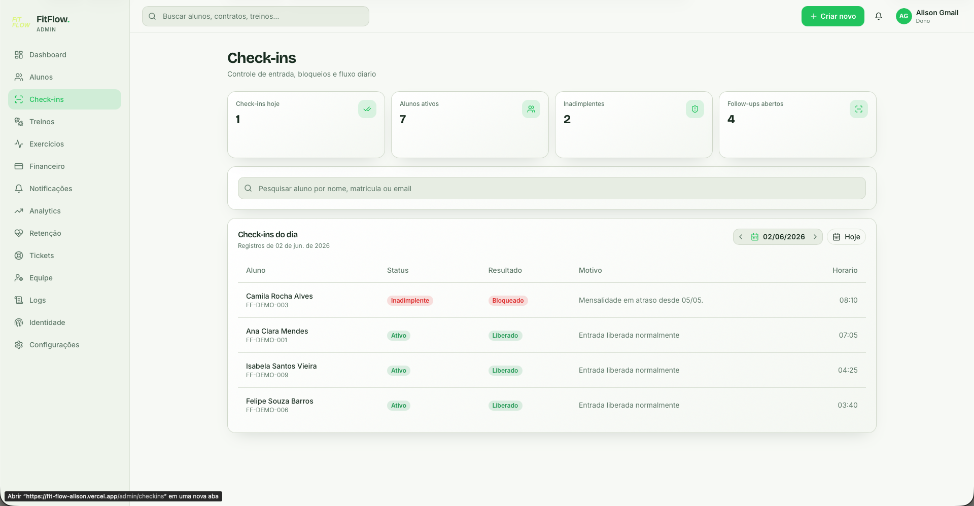 FitFlow — Check-ins